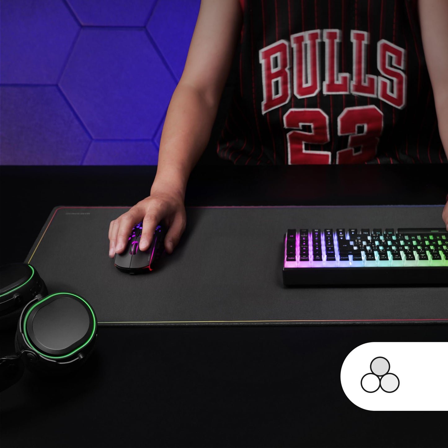 MARSGAMING MMP224, XXL Gaming Mat 880 x 330 mm, Rainbow Edges Design, Natural Rubber Non-Slip Base