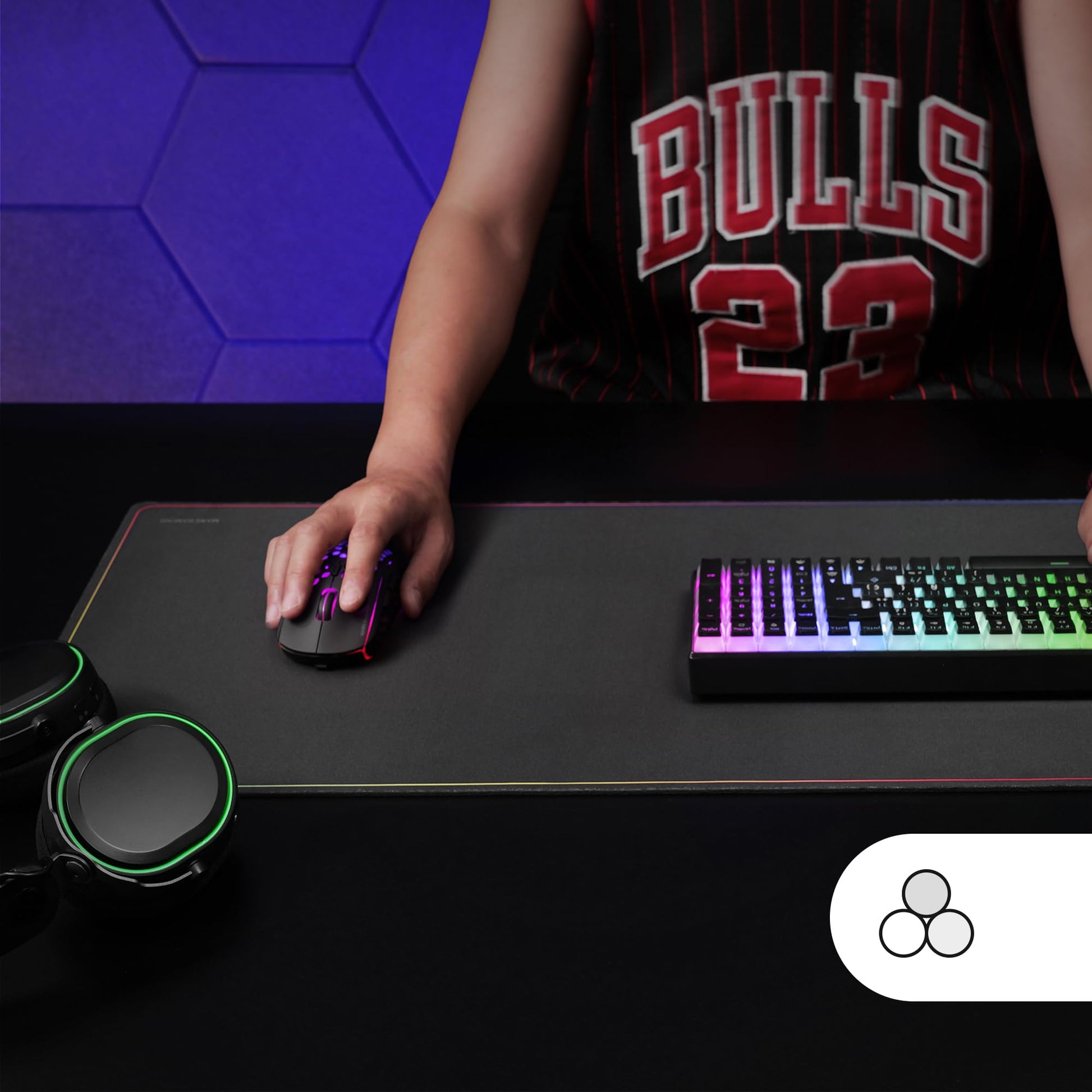 MARSGAMING MMP224, XXL Gaming Mat 880 x 330 mm, Rainbow Edges Design, Natural Rubber Non-Slip Base