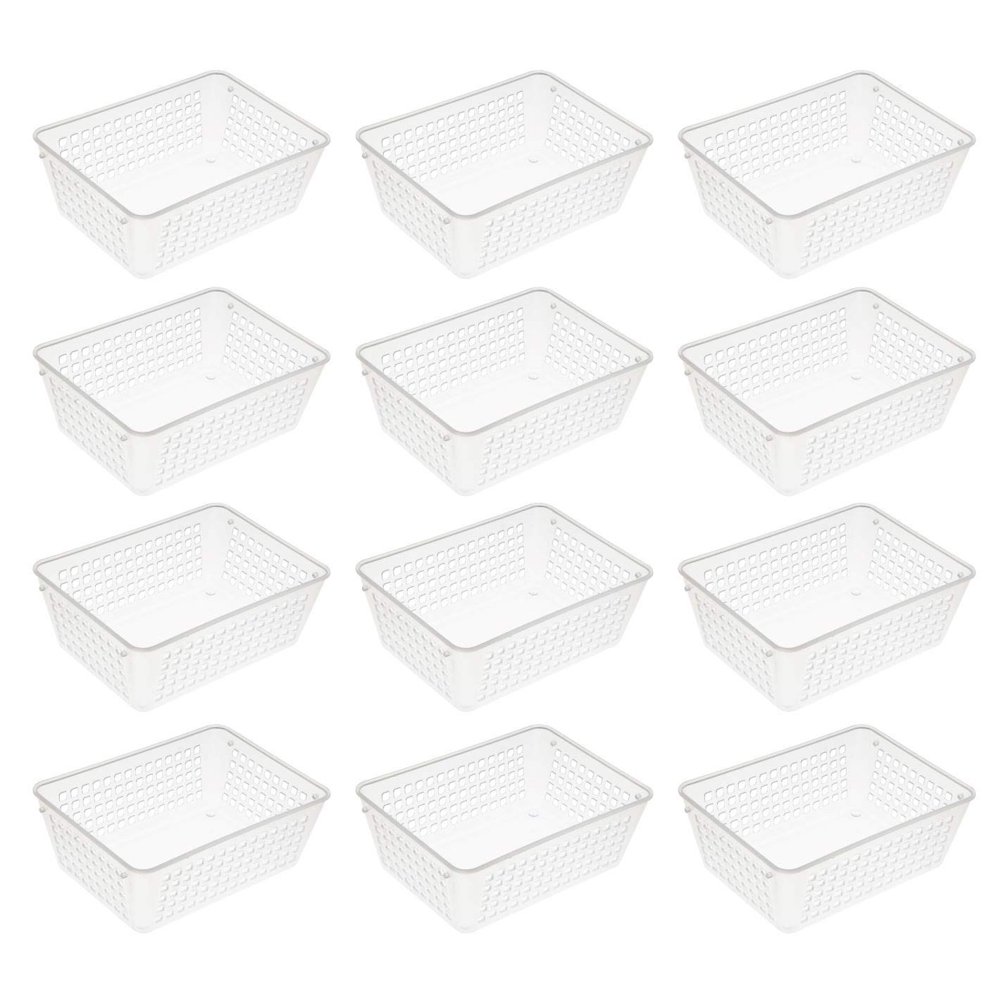 YBM Home 12-Pack Small Plastic Storage Baskets for Home Junk Drawers and Office Desktop Drawers