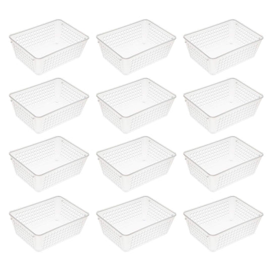 YBM Home 12-Pack Small Plastic Storage Baskets for Home Junk Drawers and Office Desktop Drawers