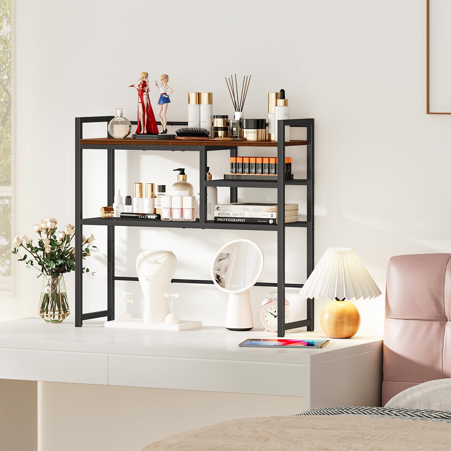 Snughome 31.9" Desk Shelf, Desktop Organizer Shelf, Desk Hutch Dorm, 3-Tier Desk Display Rack