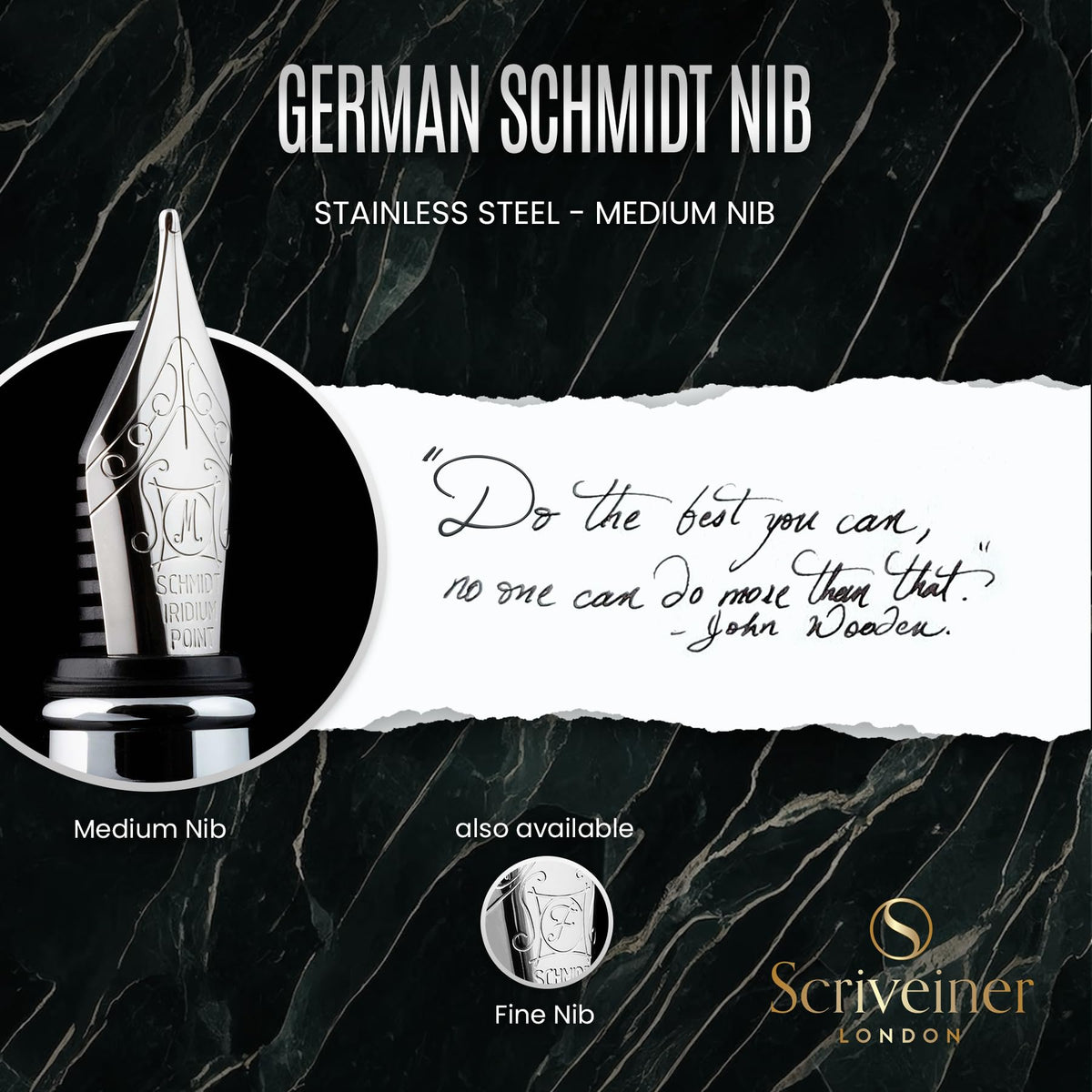 Scriveiner Black Green Fountain Pen - Stunning Luxury Pen with Chrome Finish, Schmidt Nib (Medium)