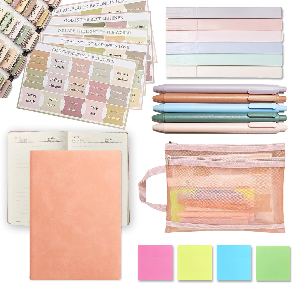 YOJO Bible Study Supplies,Bible Journaling Kit with Journal,6 No Bleed Highlighters,5 Gel Pens,75