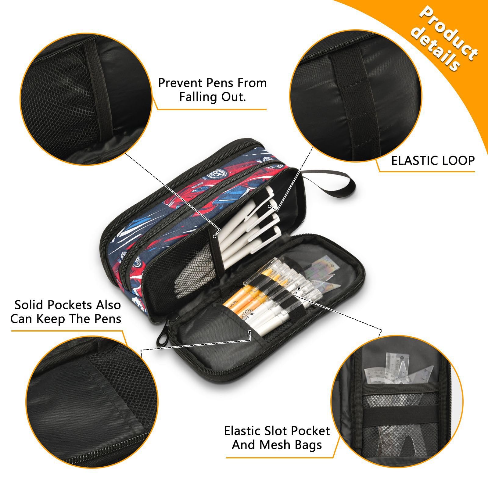 BOENLE Sports Racing Cars Pencil Case Box Boys Girls Large Pencil Pouch Zipper Compartments Big