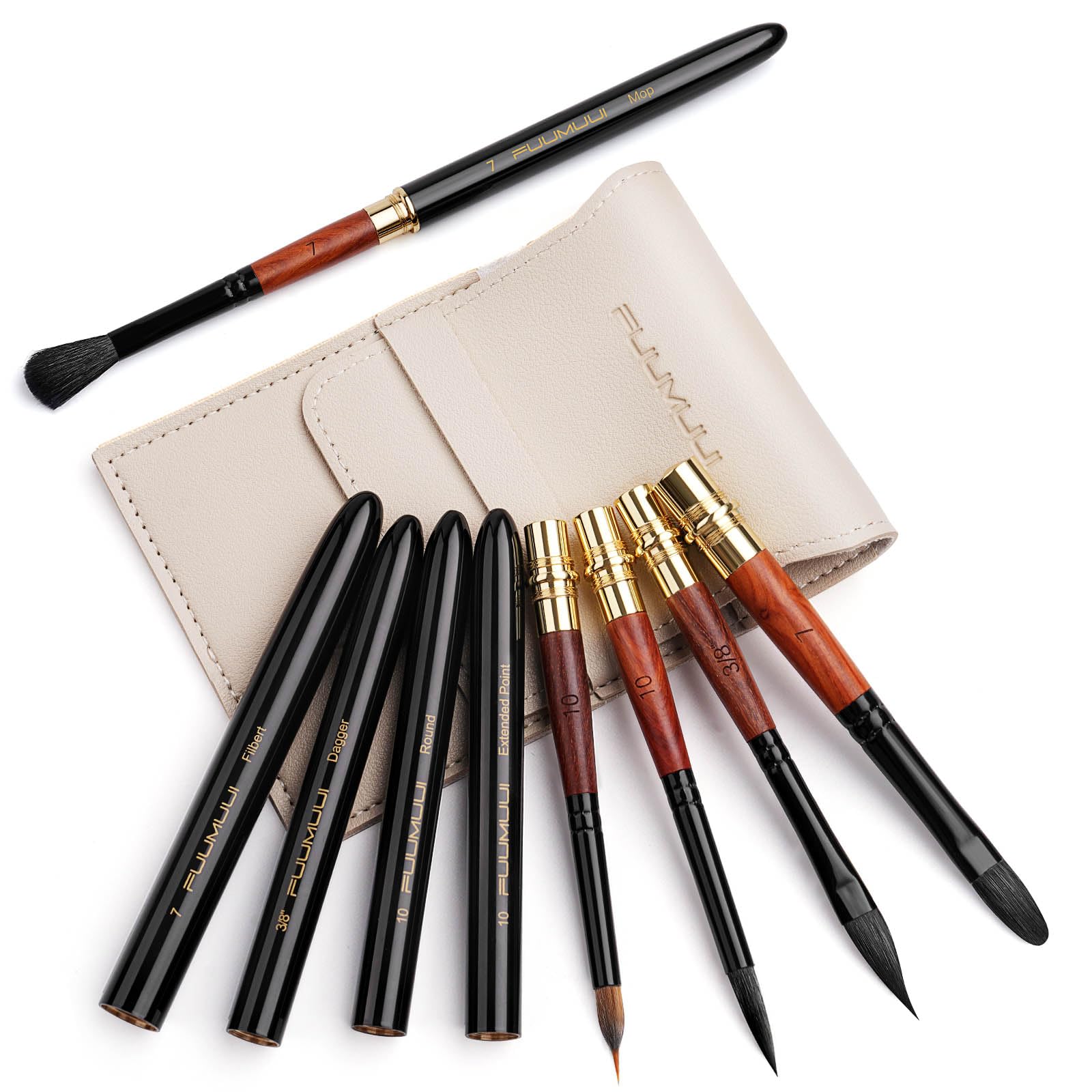 Fuumuui Travel Watercolor Brushes, 5Pcs Professional Plein Air Elegant Natural Squirrel Hair Travel