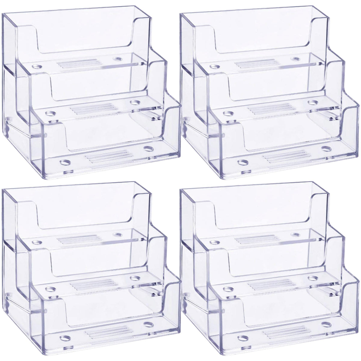 TecUnite 4 Pieces Business Card Holder for Desk 3 Tier Clear Acrylic Stand