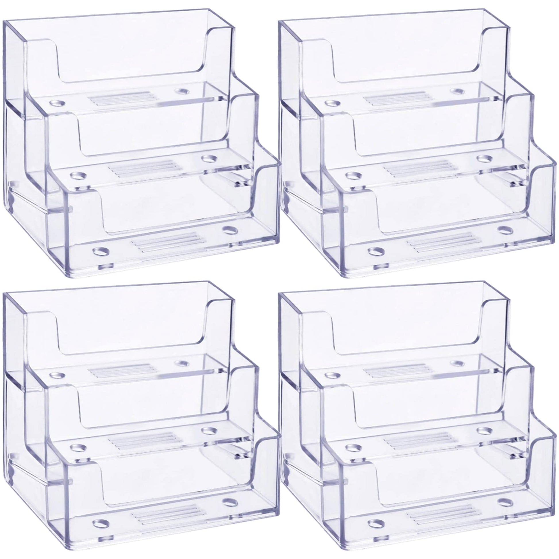 TecUnite 4 Pieces Business Card Holder for Desk 3 Tier Clear Acrylic Stand