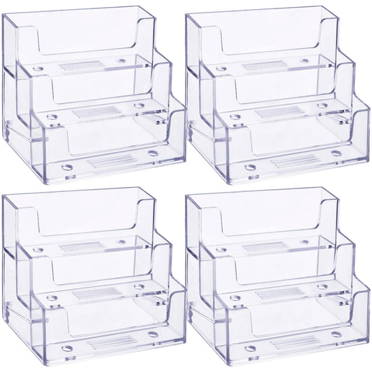 TecUnite 4 Pieces Business Card Holder for Desk 3 Tier Clear Acrylic Stand