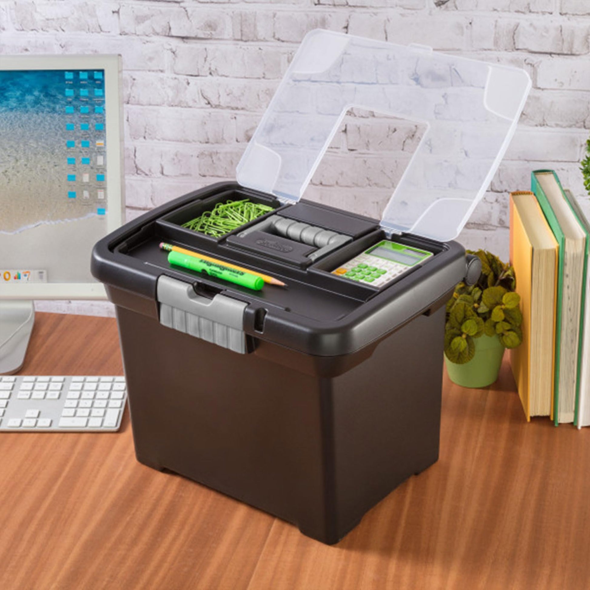 Sterilite Portable File Box, Letter File Storage Bin with Handle, 4 Pack