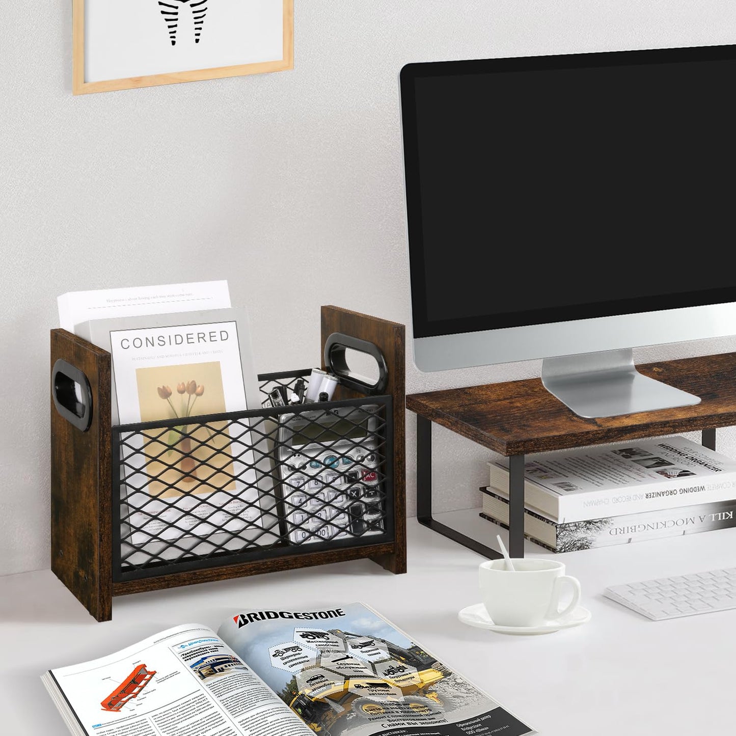 YINMIT Magazine Holder, Small Magazine Rack Floor, Book Storage Basket