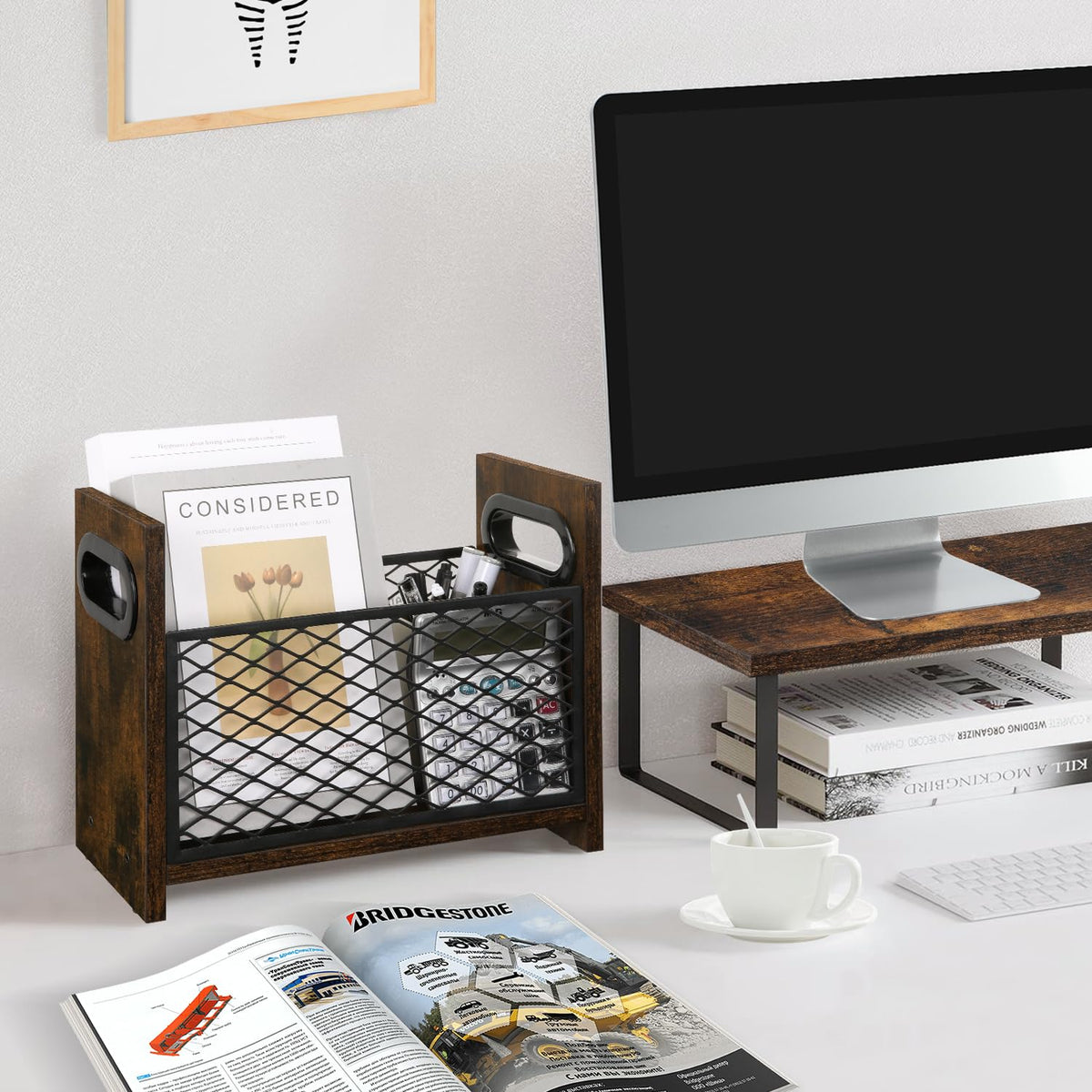 YINMIT Magazine Holder, Small Magazine Rack Floor, Book Storage Basket