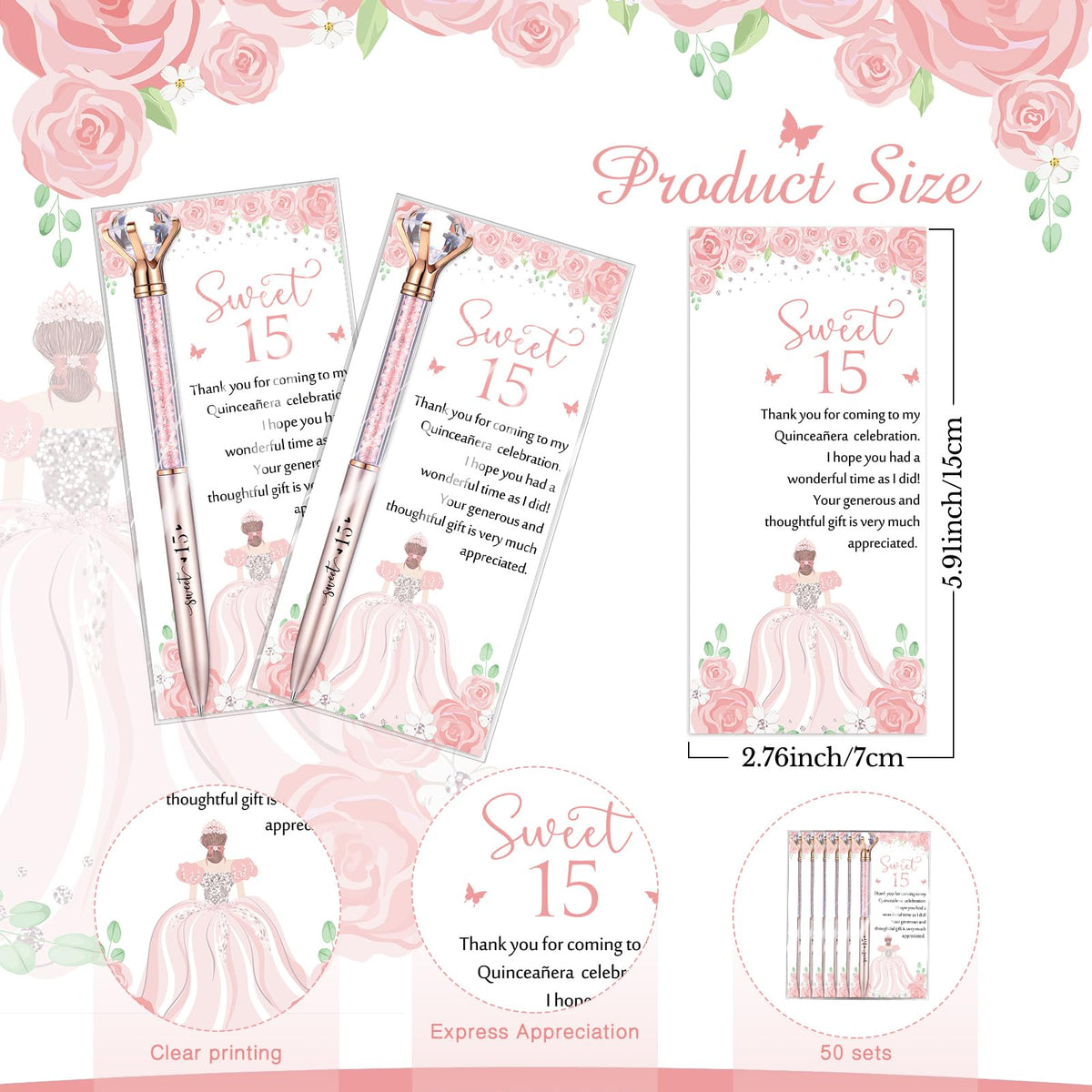 Sayglossy 50 Set Quinceanera Party Favor Sweet Gift, 15th, Rose Gold