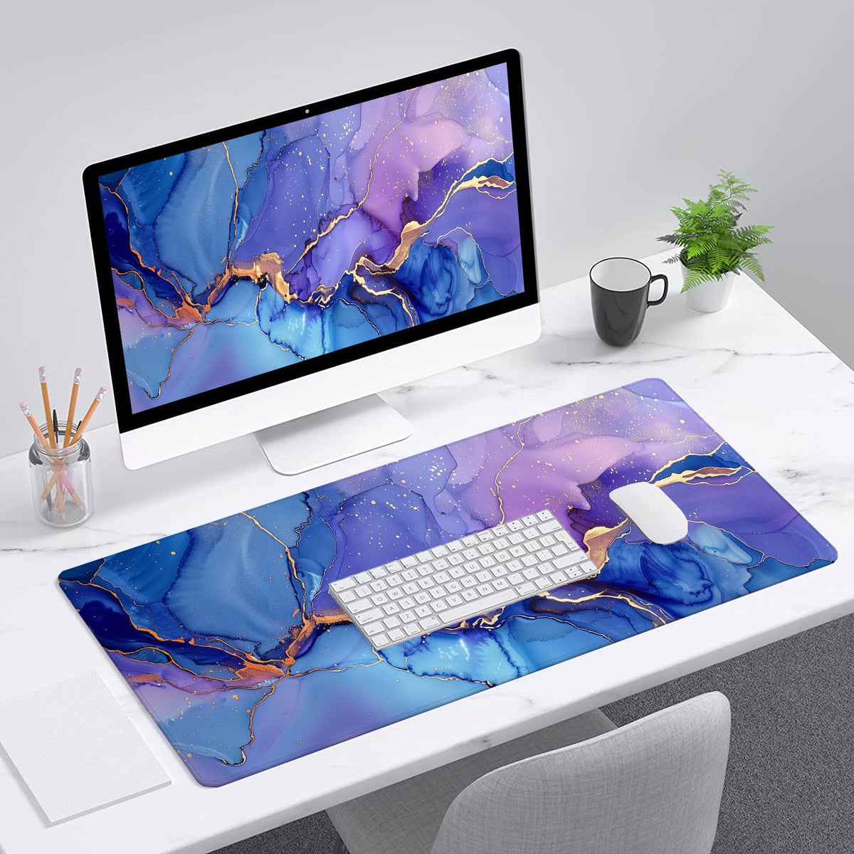 Purple Marble Gaming Mouse Pad Blue Gold Marbling Mousepad XL Large Gaming Mouse Pad Laptop