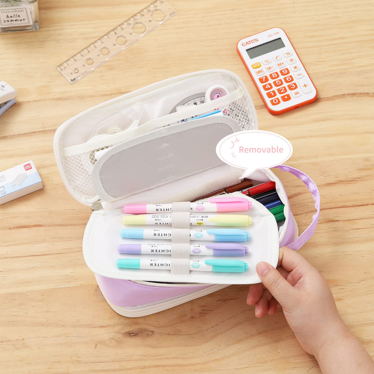 Dugio Large Pencil Case Organizer Big Pencil Bag for Girls Teens Purple