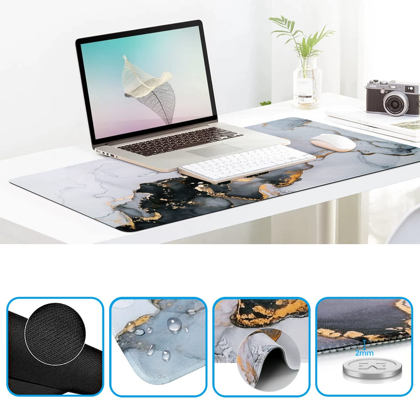 iCasso Grey Marble Mouse Mat 35.4"x15.7", Computer Pad for Teacher