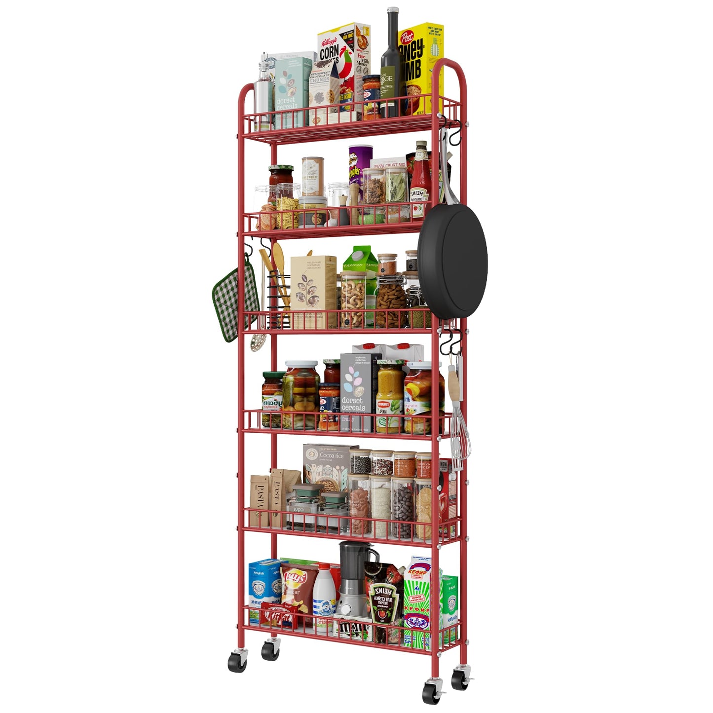 Qiaoxuan Slim Rolling Storage Cart 6 Tier, Metal Kitchen Rolling Utility Cart with Lockable Wheels