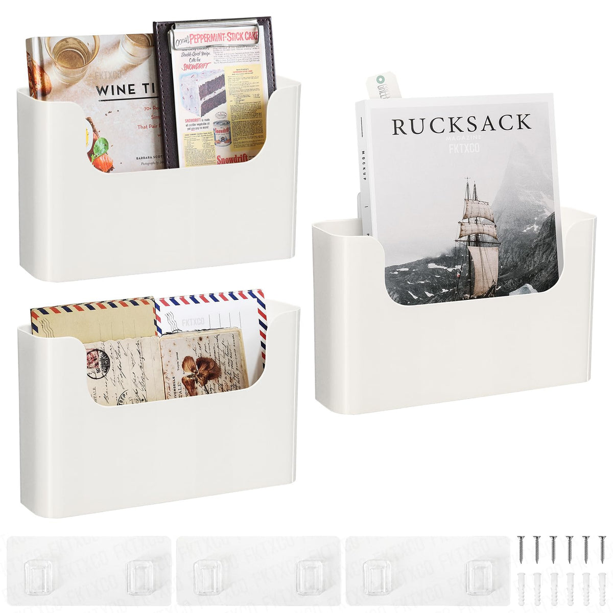 FKTXCO Wall Mount Folder Holder File Organizer No Drilling File Holder Hanging File Mail Organizer