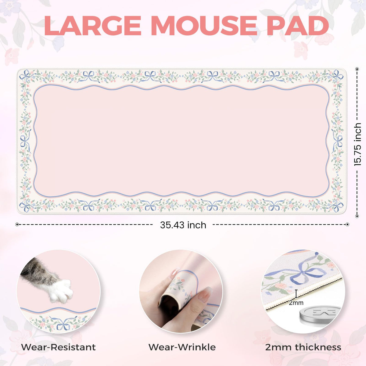 iCasso Pink Desk Mat,Cute Desk Pad for Keyboard and Mouse