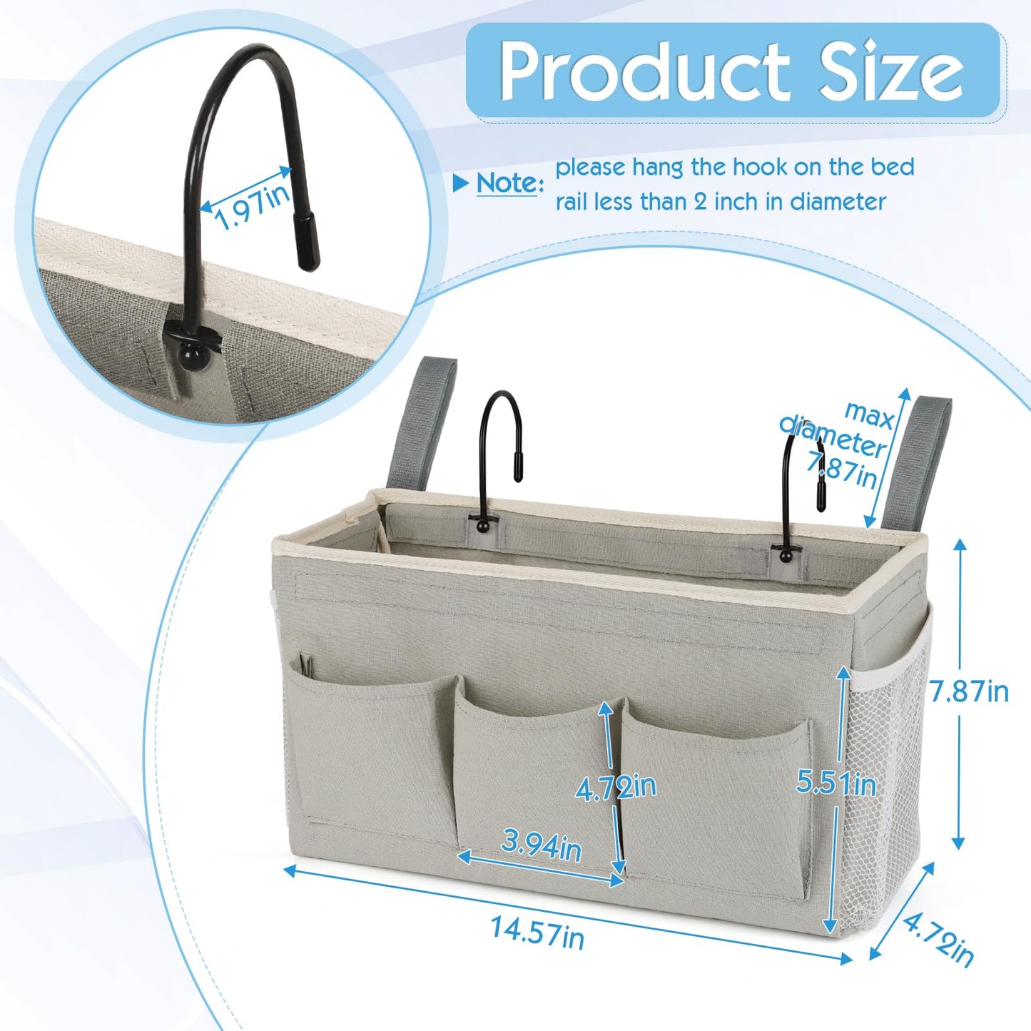 Ozzptuu Bedside Caddy Bedside Storage Bag for Headboards/Bunk Bed