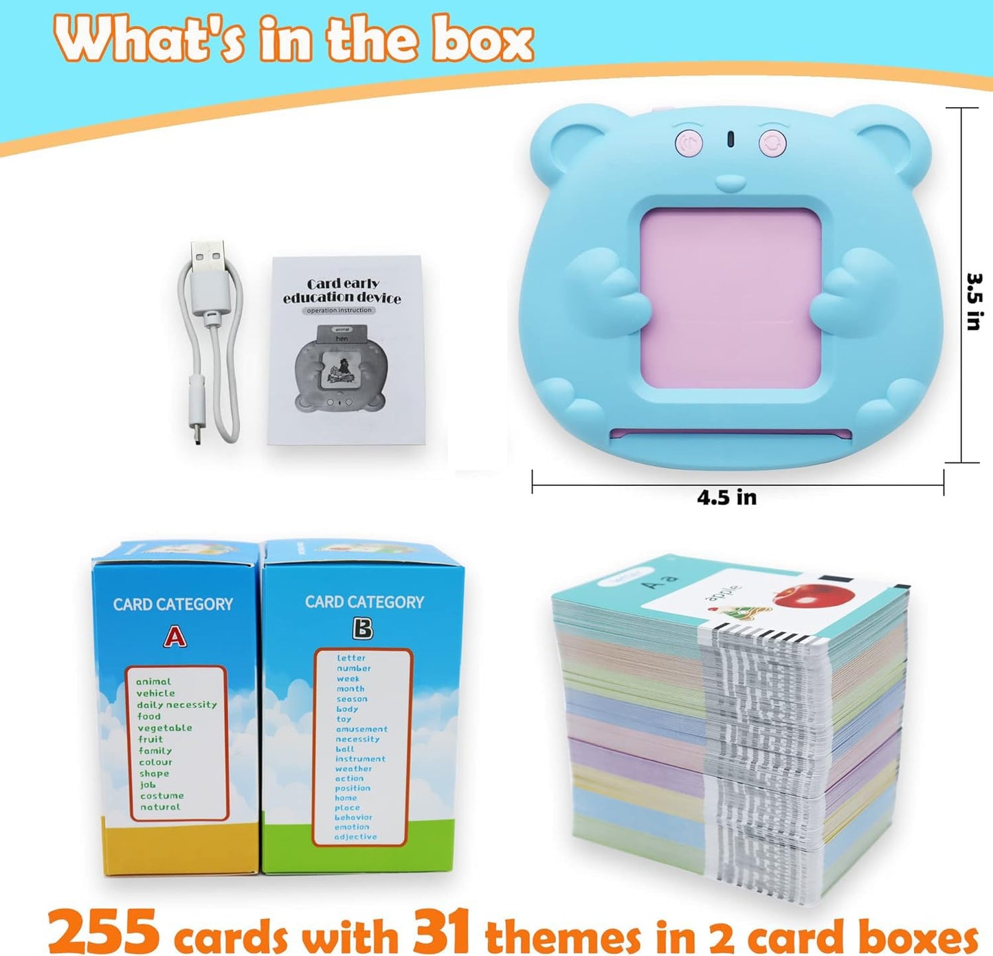 Spanish & English 510 Words Alphabet Bilingual Talking Flash Cards for Kids