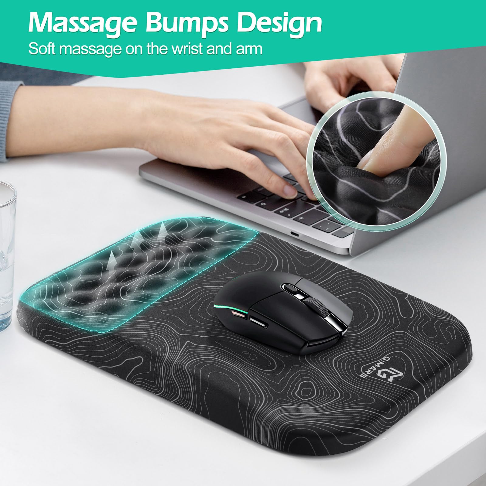 Gimars Upgrade Ergonomic Mouse Pad Wrist Rest with Memory Foam Massage Bump, Enlarge [ 30% Larger