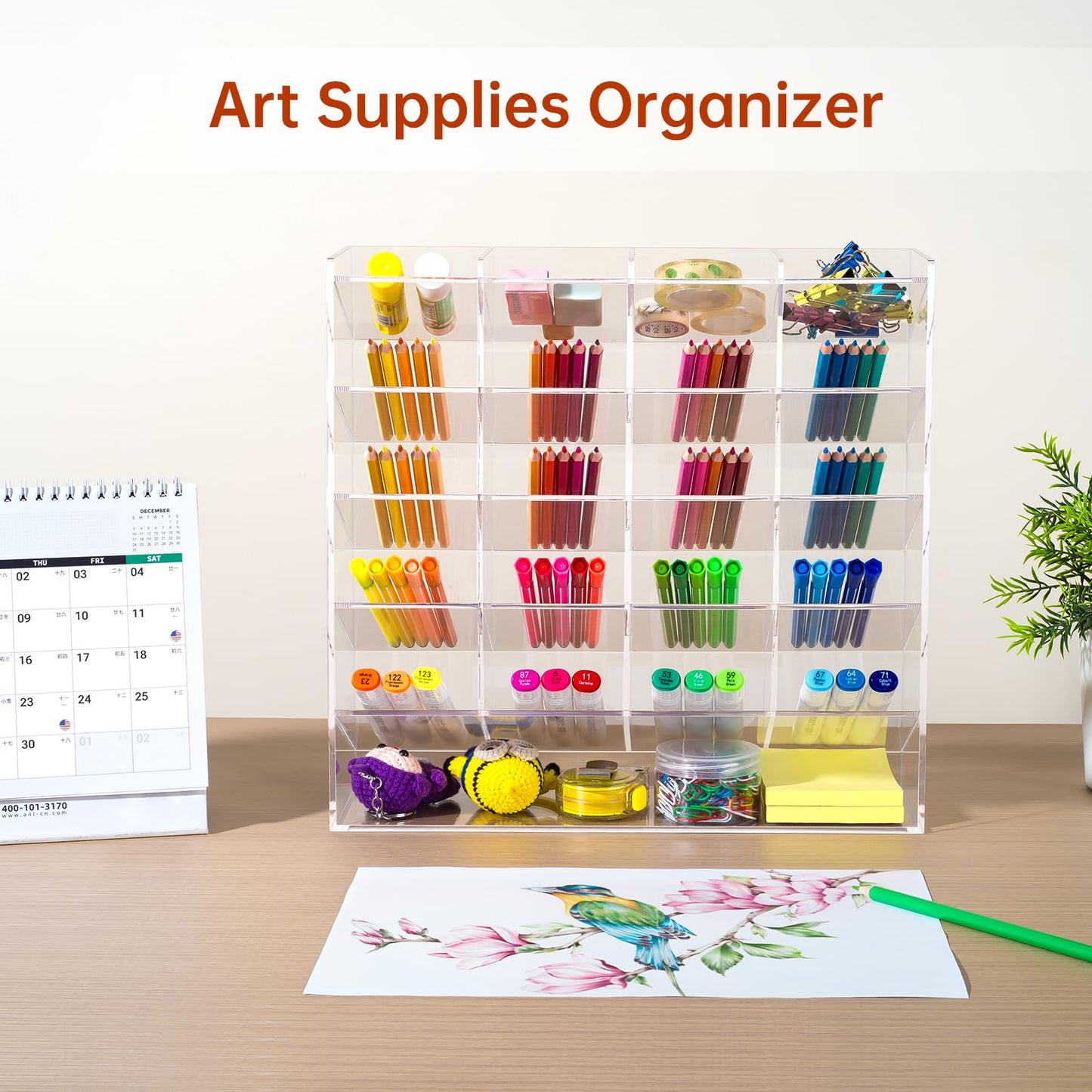BEYGORM Acrylic Vertical Marker Organizer for 250 Markers, Desk Orgaizer