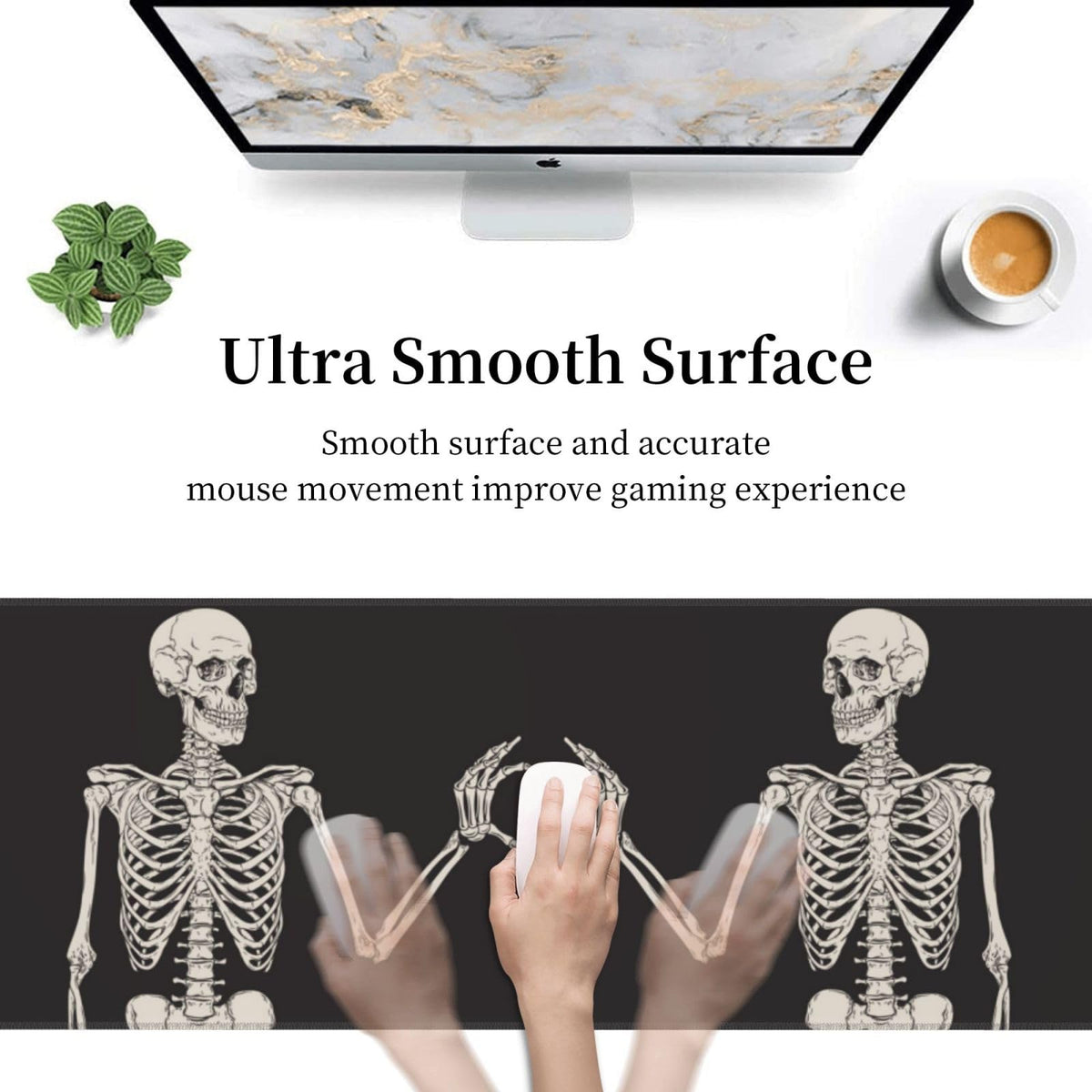 Halloween Funny Skull Skeleton Love Large Gaming Mouse Pad, Extended Big Keyboard Mouse Mat, Long