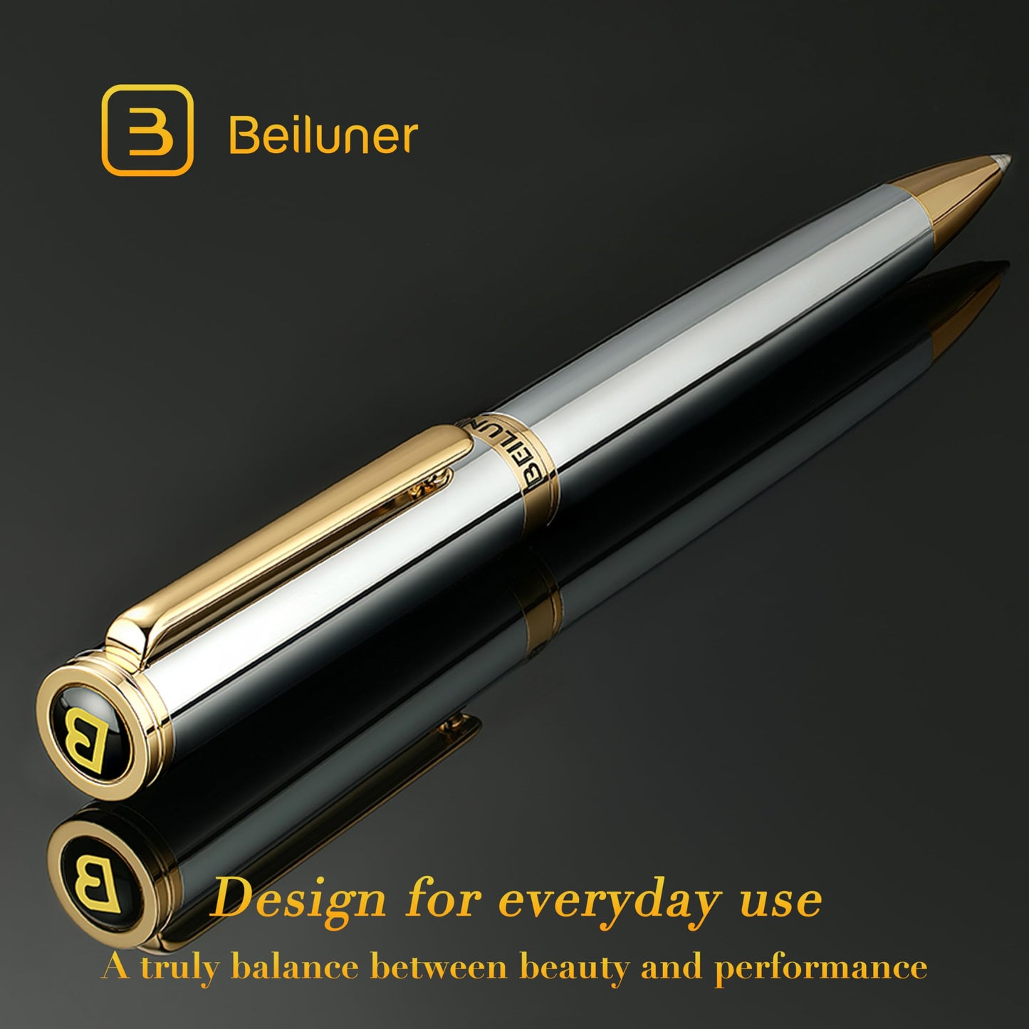 BEILUNER Silver Gold Gel Pen - Luxury Featuring sophisticated chrome finishes, with 24K Gold