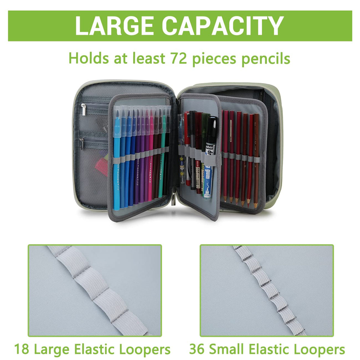 VX VONXURY Large Pencil Case, 54-Slot Colored Pen Pouch 2 Removable Sleeves