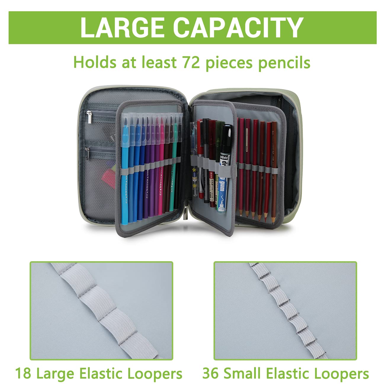 VX VONXURY Large Pencil Case, 54-Slot Colored Pen Pouch 2 Removable Sleeves