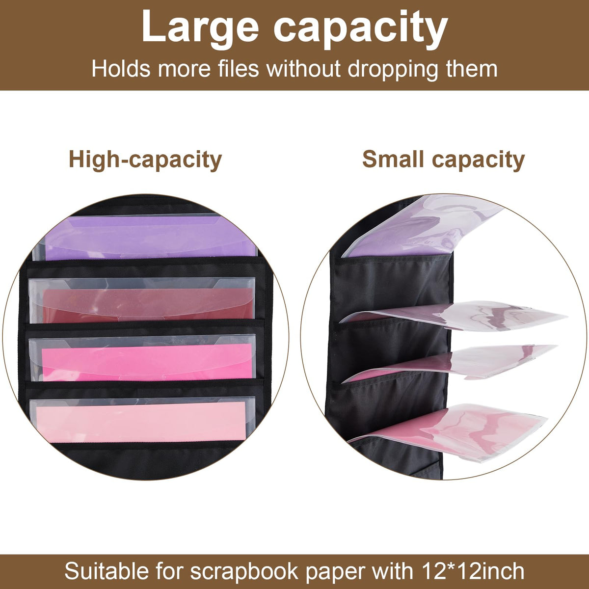 Henoyso 1 Pcs Hanging Wall File Storage 10 Pocket Paper Organizer, Black