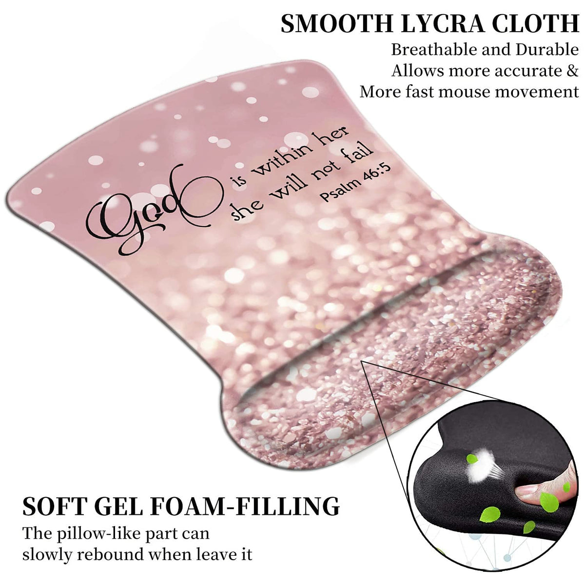 Ergonomic Mouse Pad Wrist Support Gel and Keyboard Wrist Rest Set Psalm 46:5 God is Within Her, She