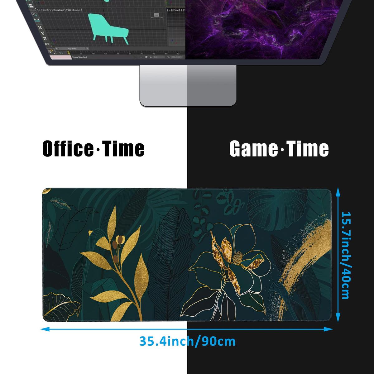 EOBKLAX Luxury Green Summer Desk Mat,Large Gaming Mouse Pad,Non-Slip Rubber Base Desk Pad with