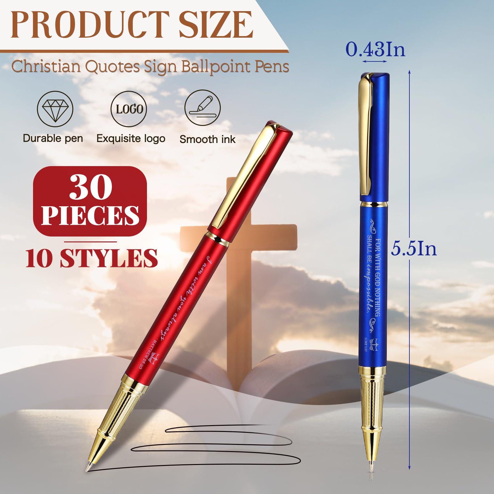 Fuutreo 30 Pcs Bible Verse Pens Bulk Christian Gifts Ballpoint