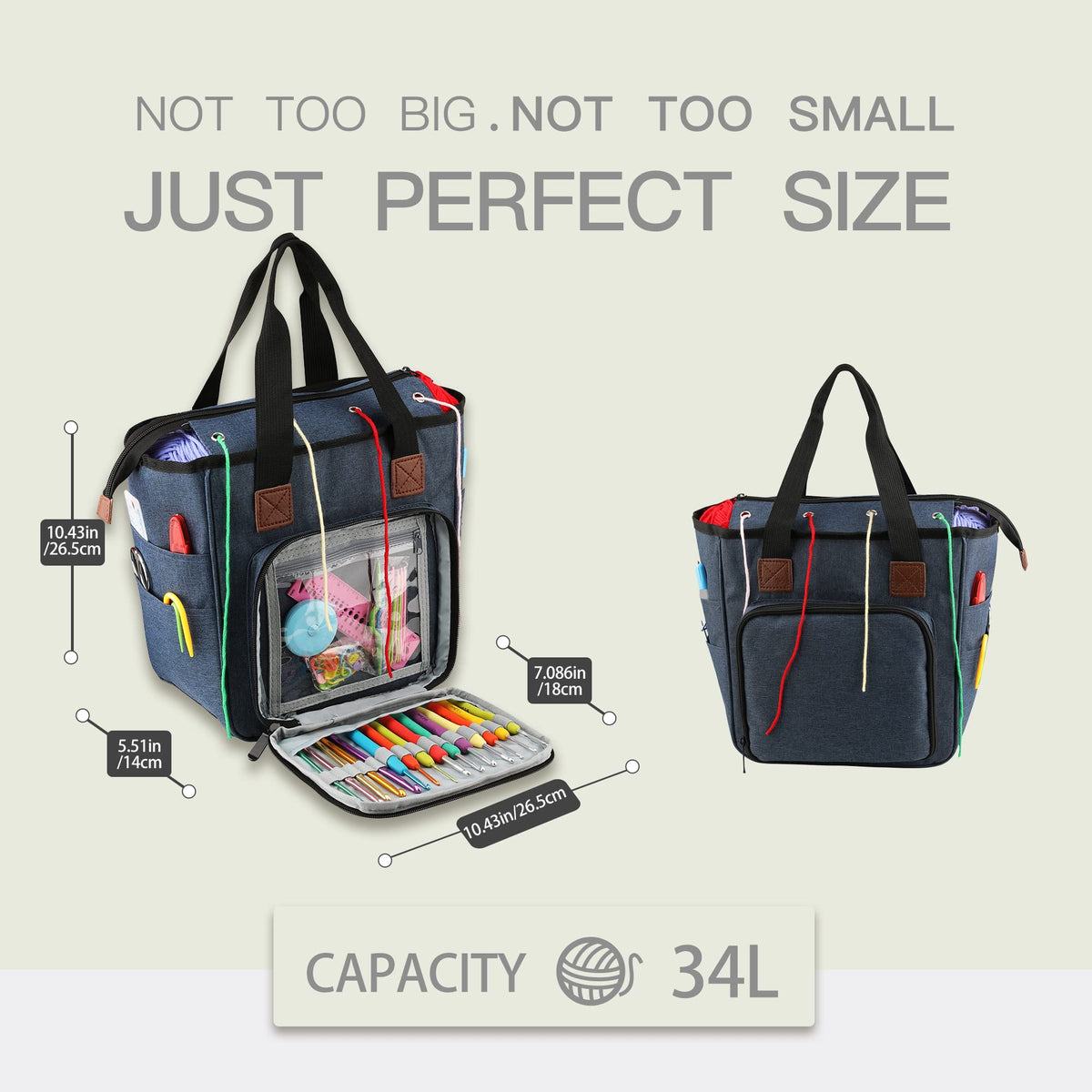 LOOEN Yarn Knitting Storage Tote-Large Capacity Crochet Organizer Portable Travel Bag With Shoulder