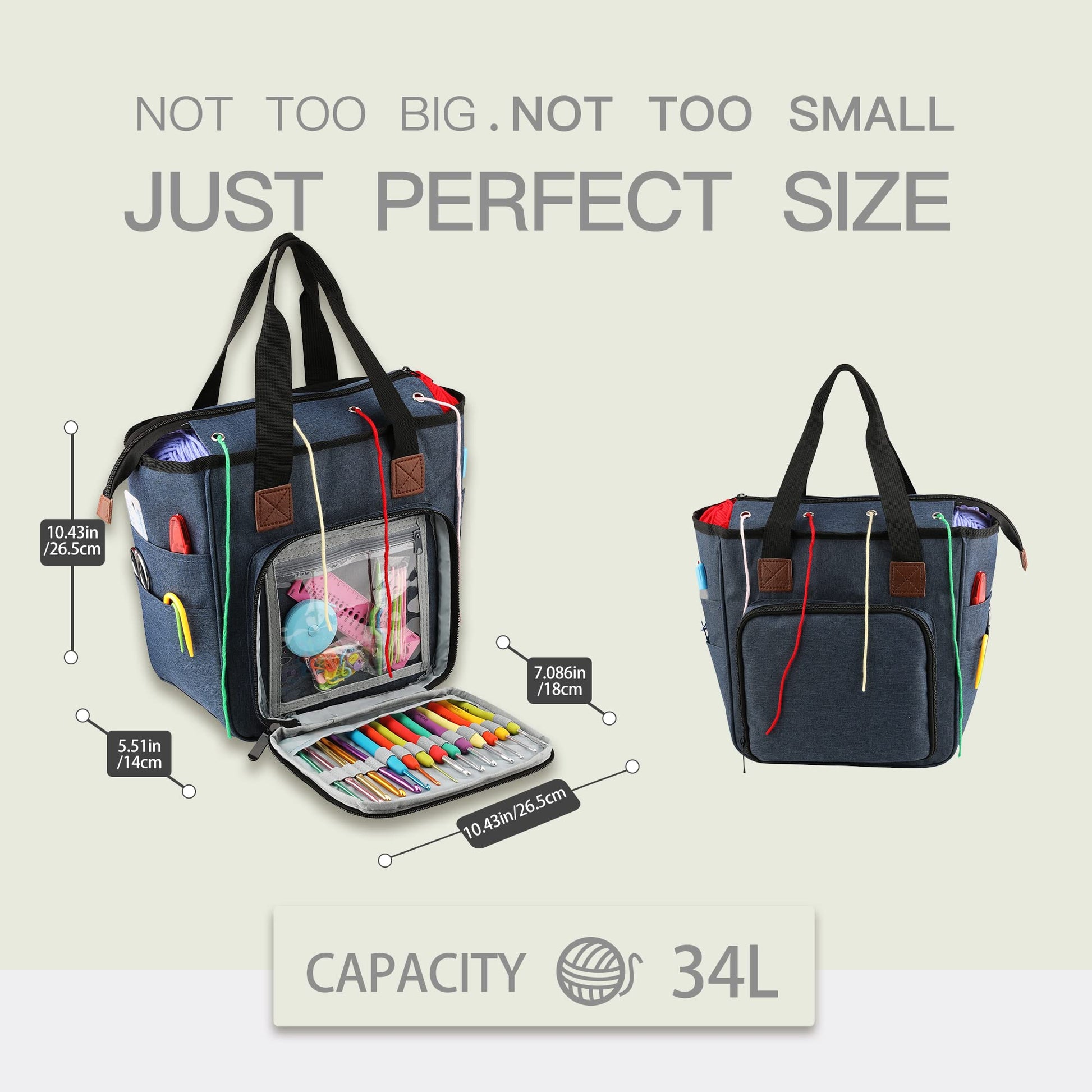 LOOEN Yarn Knitting Storage Tote-Large Capacity Crochet Organizer Portable Travel Bag With Shoulder