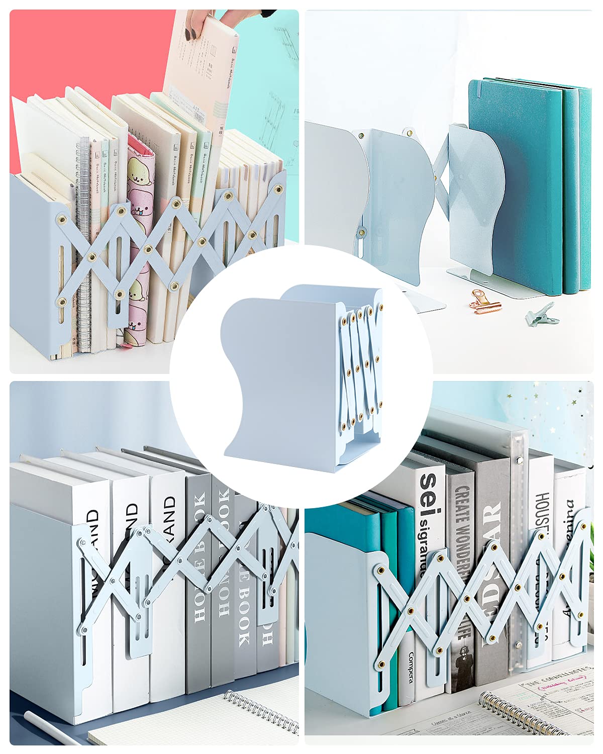 MSDADA Adjustable Bookends, Bookends for Heavy Book, Expandable Book Organizer for Office, School