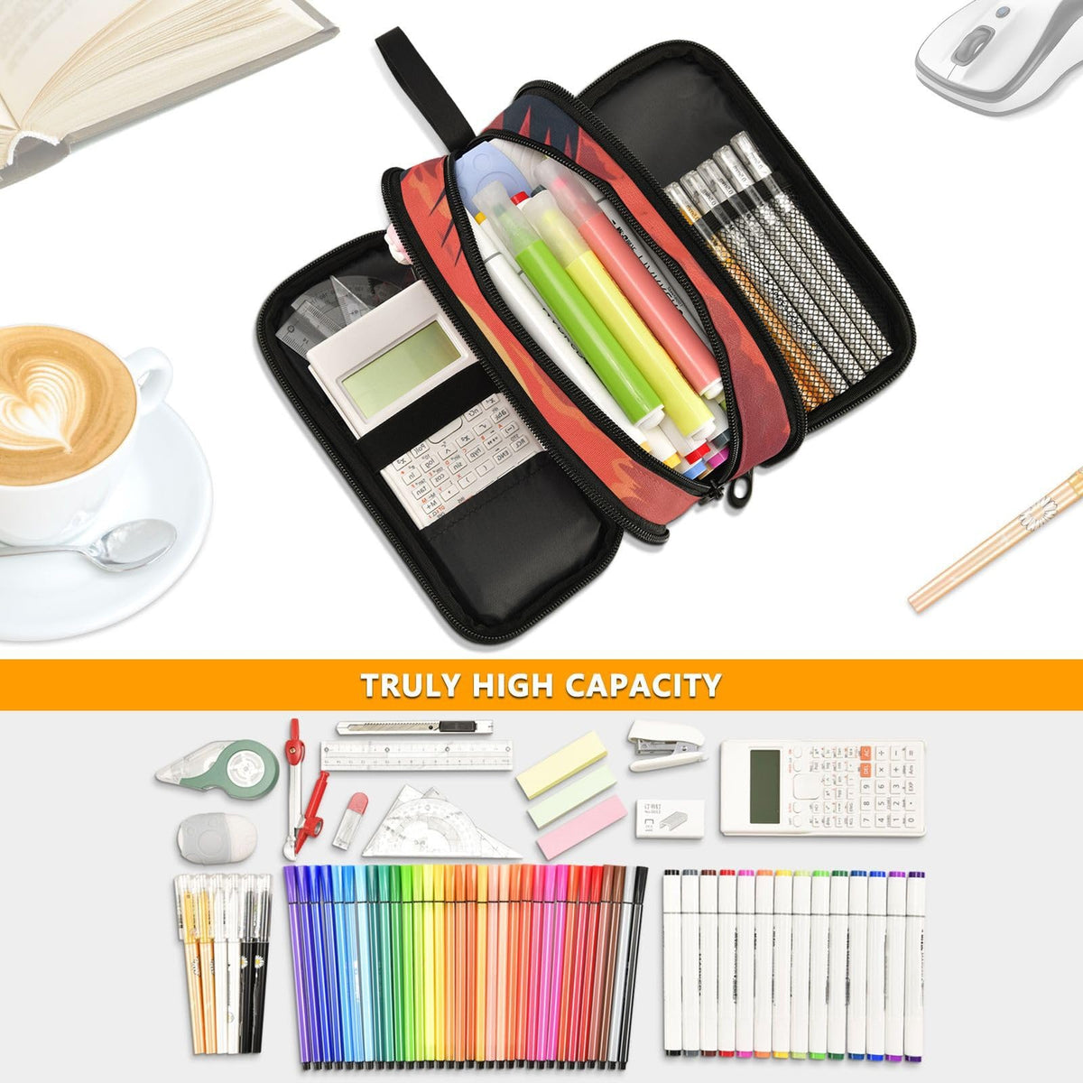 BOENLE Dinosaur Sunset Pencil Case Box Boys Girls Large Pencil Pouch Zipper Compartments Big