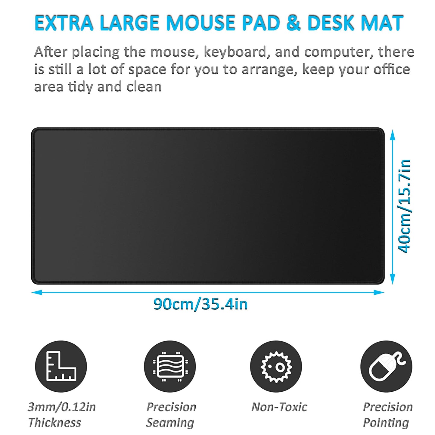 LL-COEUR XXL Black Mouse Pad Gaming Keyboard Mat Laptop Office Desk Mat (35.4" x 15.7" x 0.12")