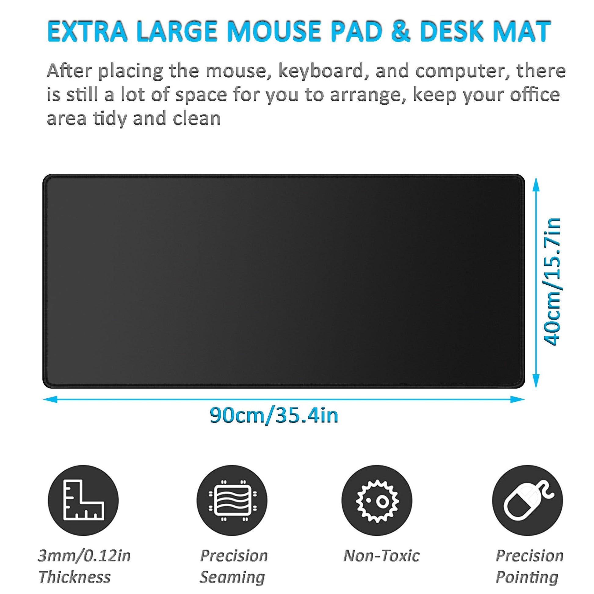 LL-COEUR XXL Black Mouse Pad Gaming Keyboard Mat Laptop Office Desk Mat (35.4" x 15.7" x 0.12")
