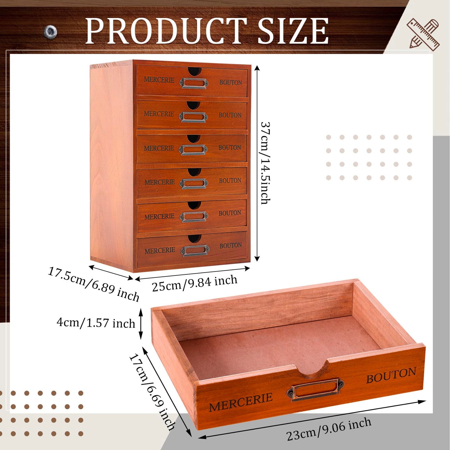 Wesiti Wooden Desk Organizer, 6 Drawers, Vintage Makeup Cabinet, Brown