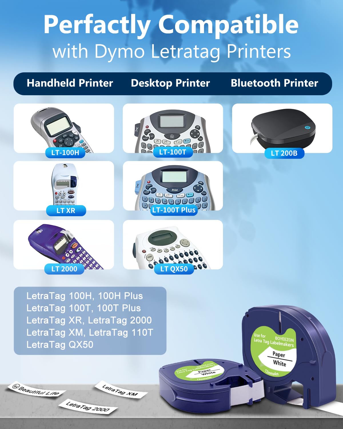 8-Pack Compatible with DYMO LetraTag Refills 91330 Paper Tape