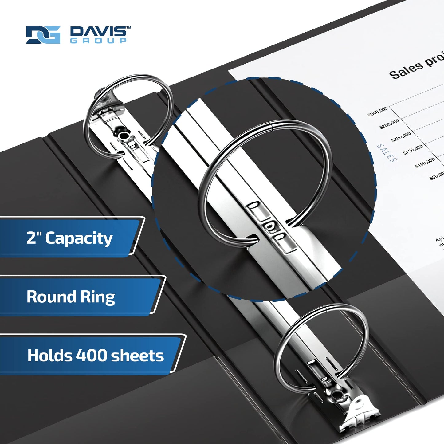 Premium Economy 3-Ring Binder, Spine Label, 2" Round Rings, Black, 6 Pack