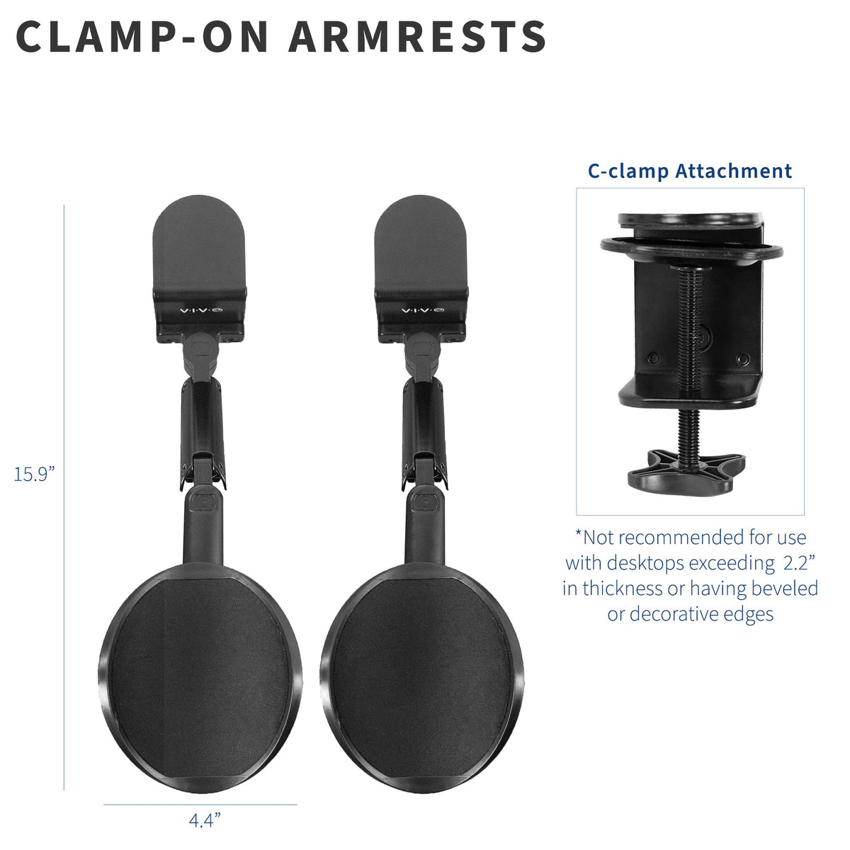 VIVO Black Clamp-on Adjustable Arm Rests, 2 Pack, MOUNT-ARM02P