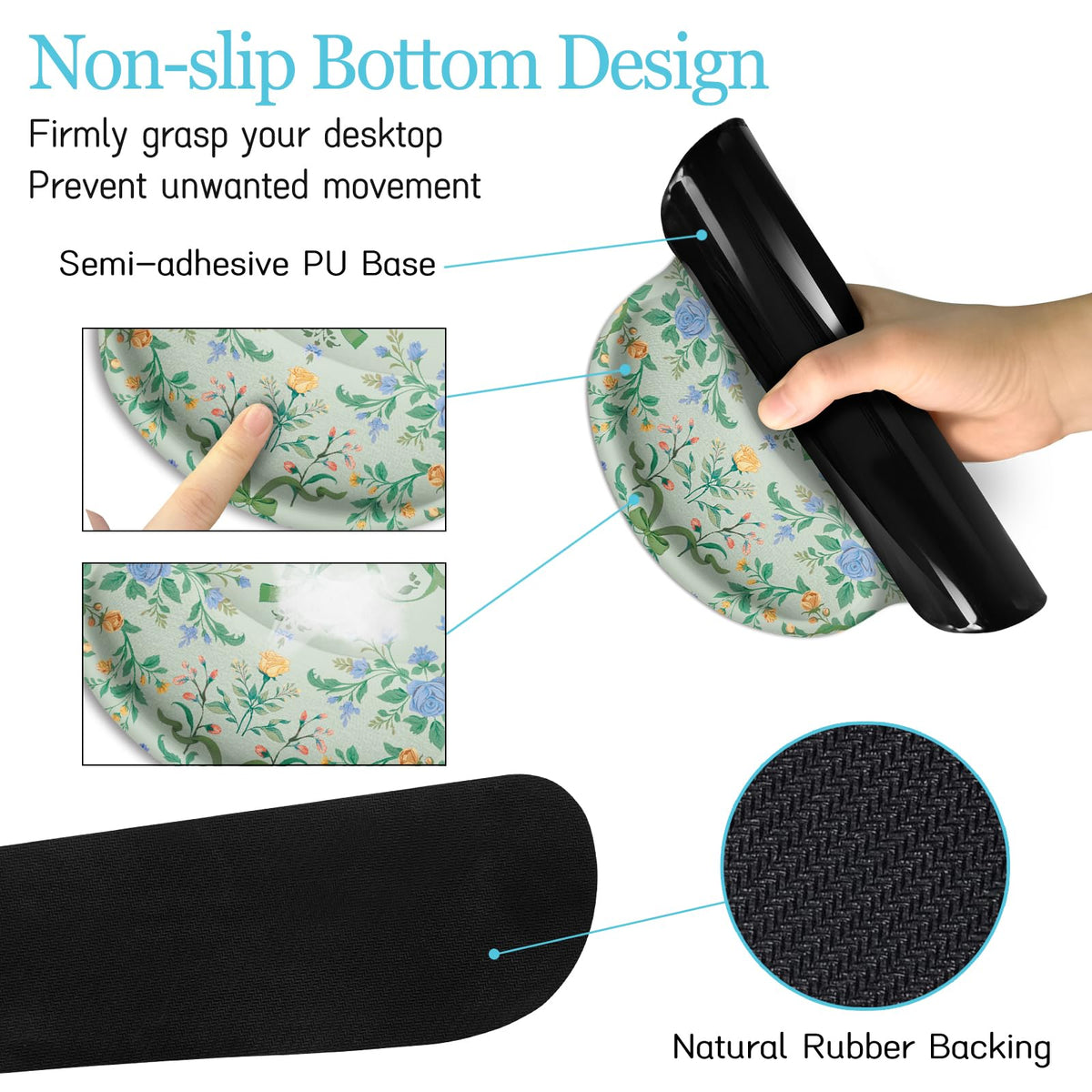 LIMKRIAN Floral Desk Mat Set, Cute Green Mouse Pad with Gel Wrist Rest
