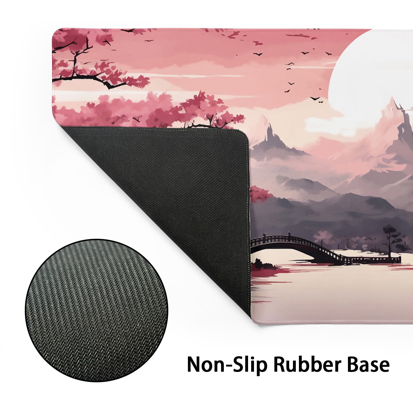 Pink Japanese Sakura Gaming Mouse Pad XXL Cherry Blossom Tower Mountain Landscape Big Extended
