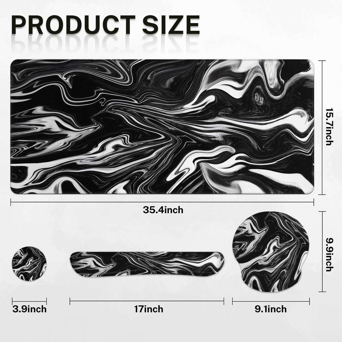 Britimes Keyboard Mouse Pad Set, 4 in 1 Desk Mat Set, Black White Marble