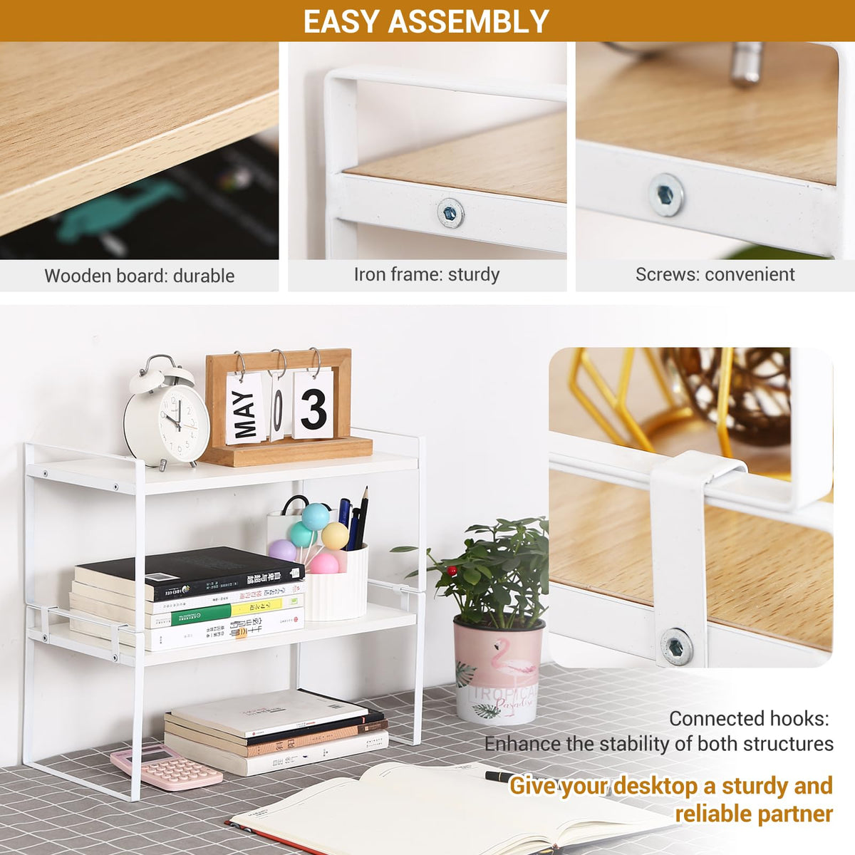YGYQZ Desk Shelf Organizer, 2-Tier Desktop Bookshelf, White