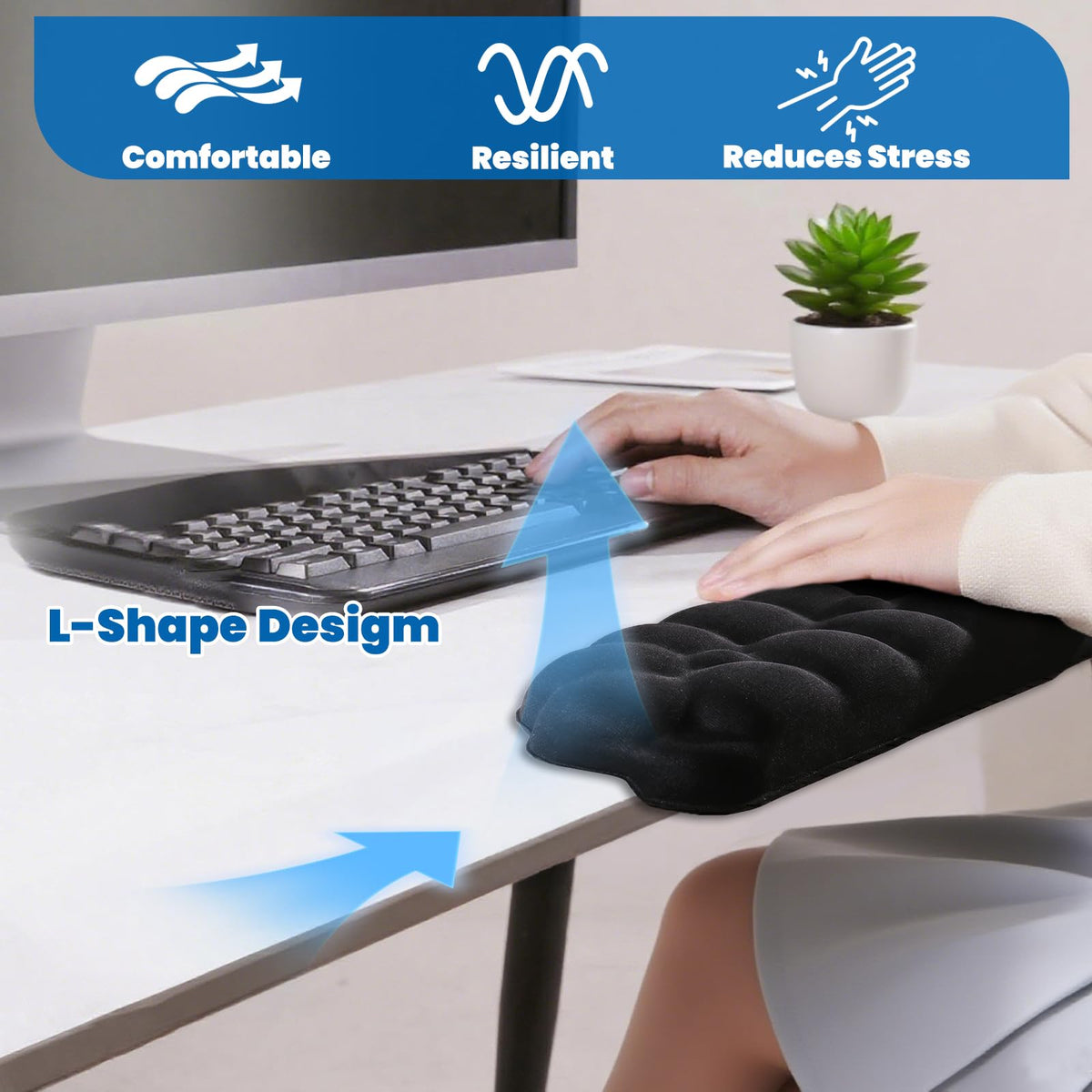 Arm Rest for Desk, Cloud L-Shaped Memory Foam Elbow Pads with Non-Slip Base, 2-Piece Ergonomic Desk