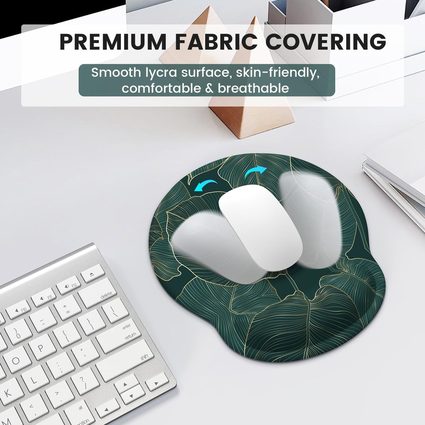 iLeadon Ergonomic Mouse Pad with Wrist Support, Green Leaves Desk Mat Set